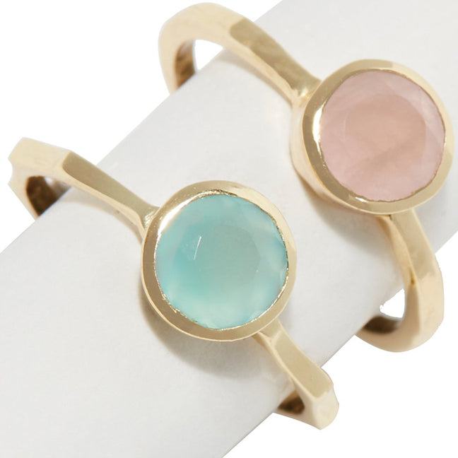Duo de bagues - Laiton doré, quartz rose & onyx