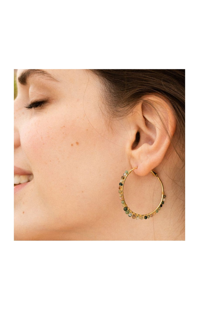 Boucles d'oreilles Malis - Laiton doré & tourmaline