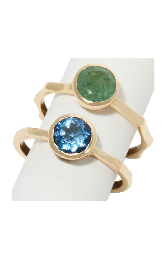 Duo de bagues - Laiton doré, aventurine & lolite