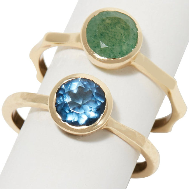 Duo de bagues - Laiton doré, aventurine & lolite