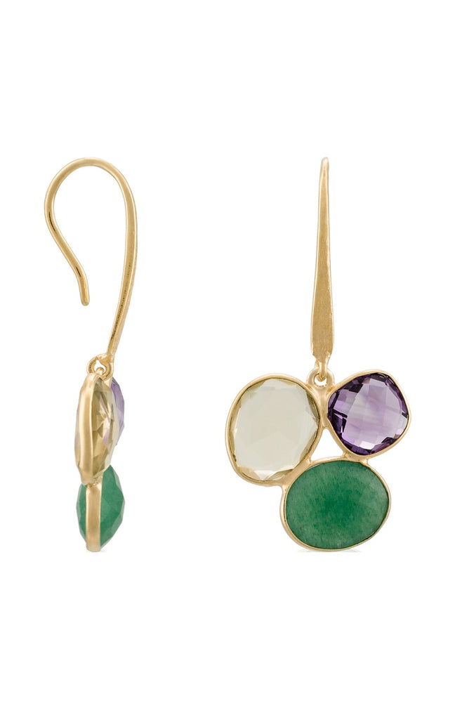 Boucles d'oreilles Nastasia - Laiton doré, améthyste & aventurine