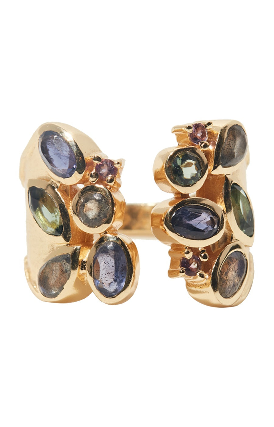 Bague ajustable Billie - Laiton doré & pierres fines