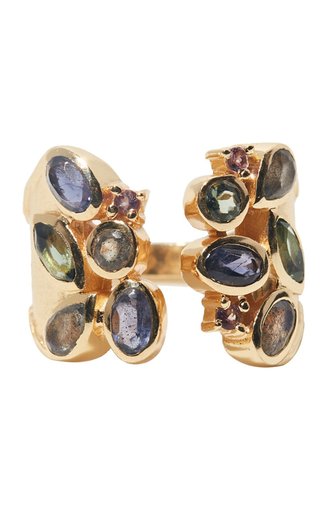 Bague ajustable Billie - Laiton doré & pierres fines
