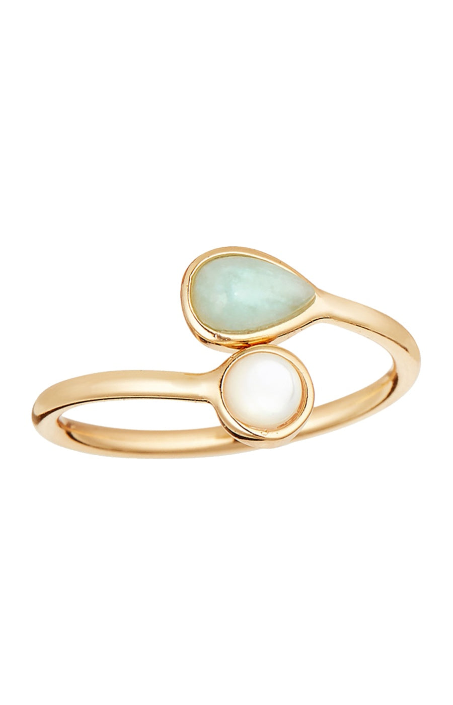 Bague ajustable Mina - Laiton doré, amazonite & nacre