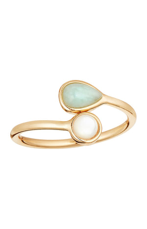Bague ajustable Mina - Laiton doré, amazonite & nacre
