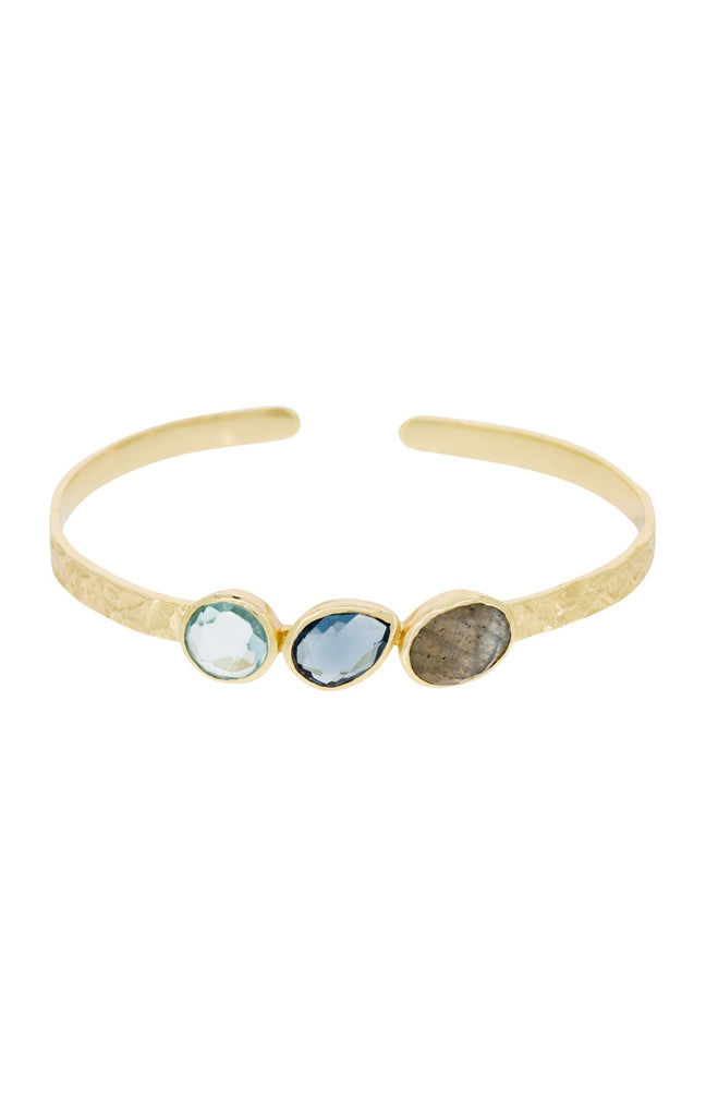 Bracelet jonc Penelope - Laiton doré, labradorite & verre facetté