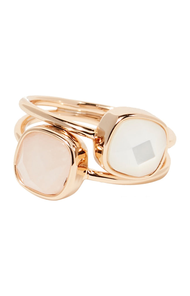 Bague Amaïa - Laiton doré, quartz rose & nacre