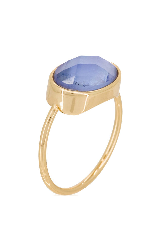 Bague Lisa - Laiton doré & nacre bleue