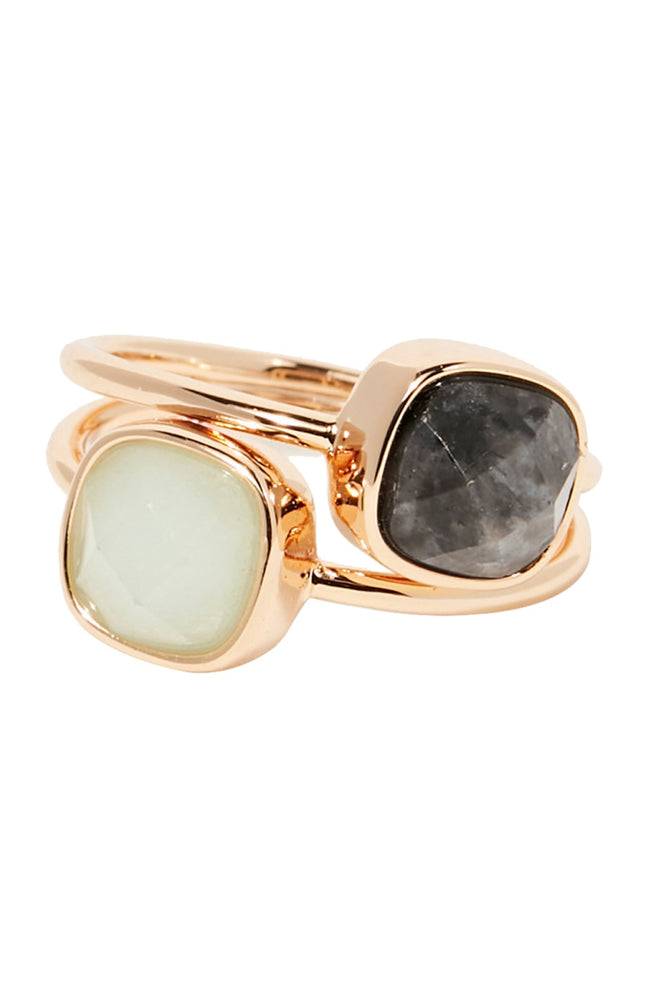 Bague Anaé - Laiton doré, amazonite & labradorite