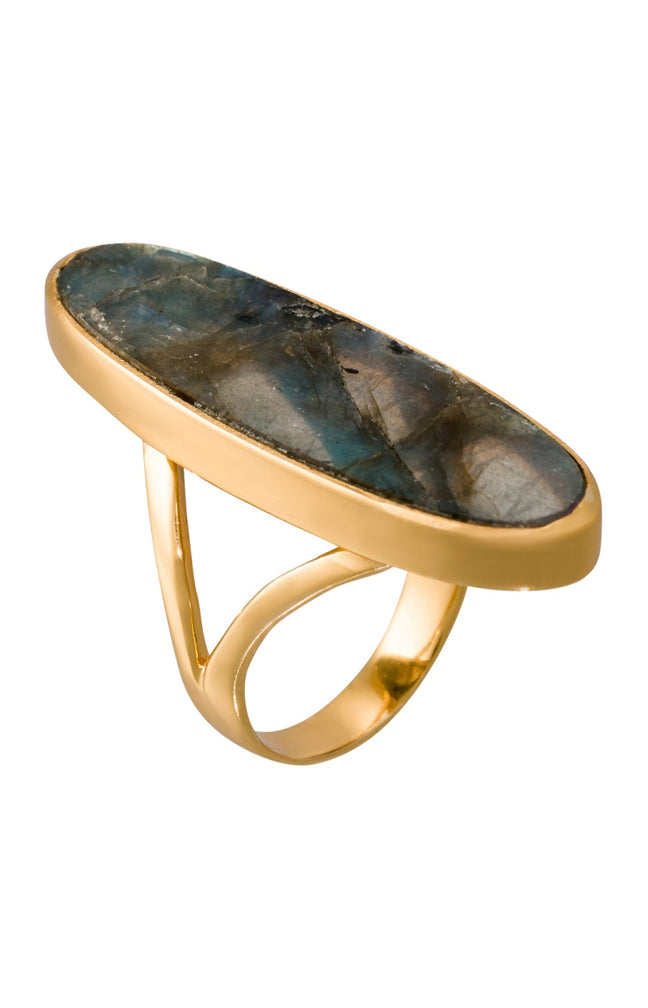 Bague Olivia - Laiton doré & labradorite