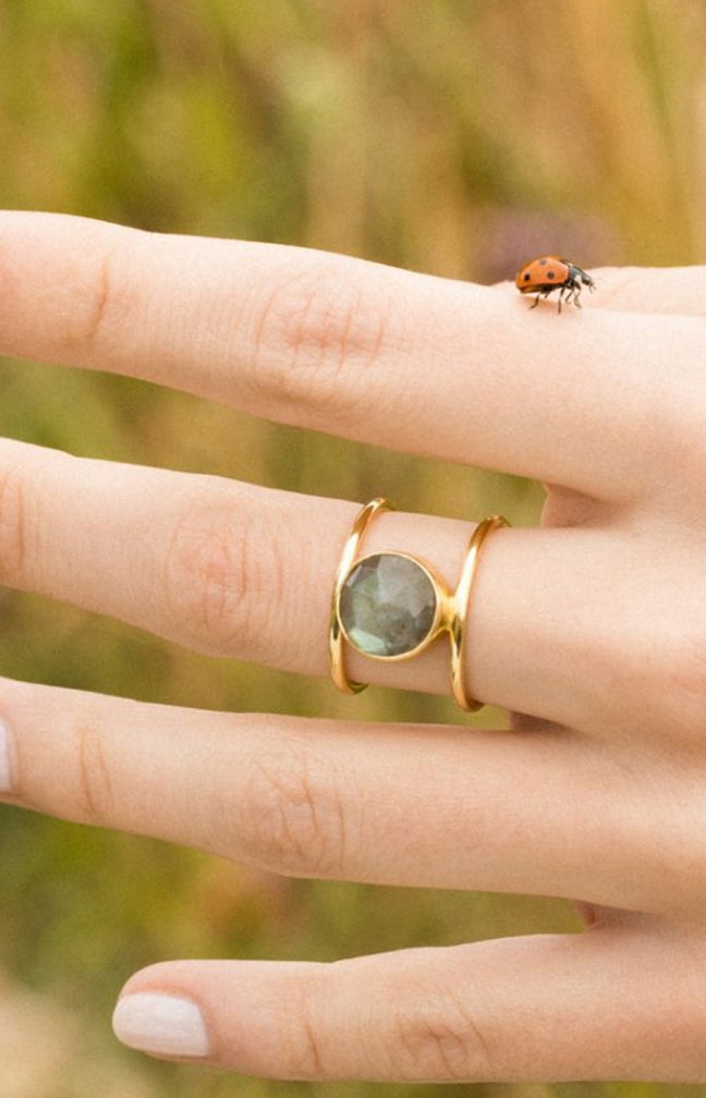 Bague Nicole - Laiton doré & labradorite
