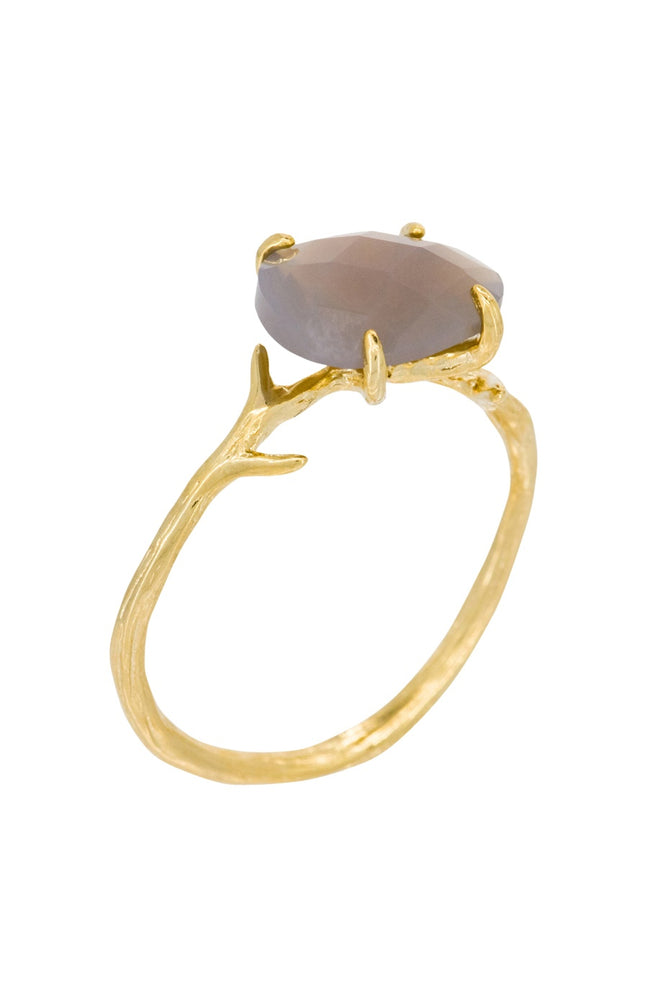 Bague Lily - Laiton doré & agate grise