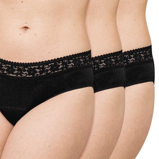 Lot de 3 culottes menstruelles ultra absorbantes - Flux abondant - Noir