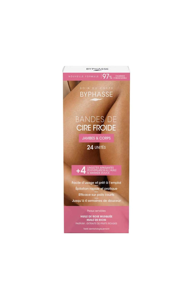 Bandes de cire froide - Jambes - Peaux sensibles - 24 bandes