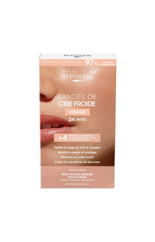 Bandes de cire froide - Visage & zones délicates - Peaux sensibles - 24 bandes