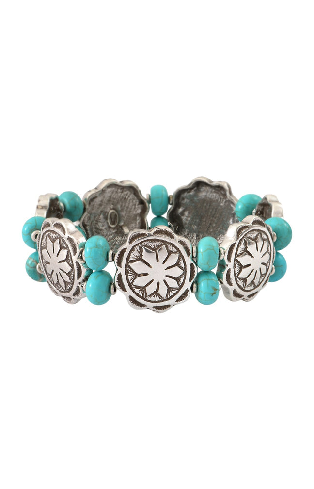 Bracelet ethnique - Métal argenté & howlite