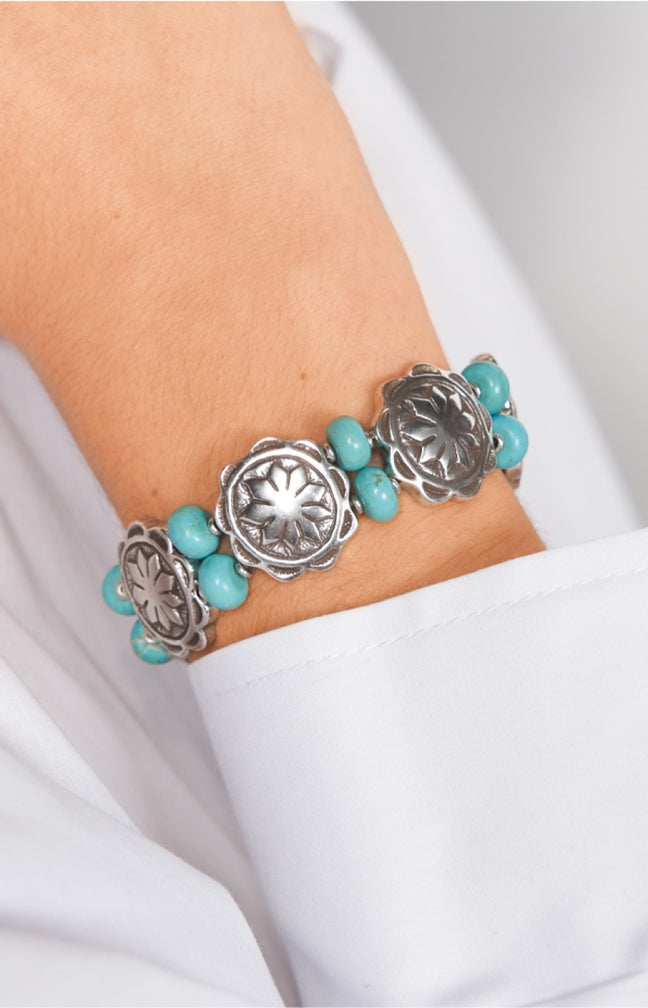 Bracelet ethnique - Métal argenté & howlite