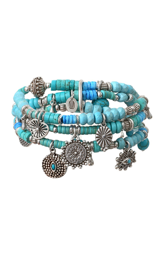 Bracelet triple rang Positano - Métal argenté, pierres fines & cristal Swarovski