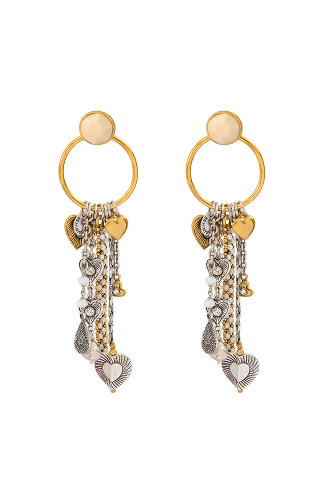Boucles d'oreilles pendantes L'Essence du Cœur - Métal doré & perles fines