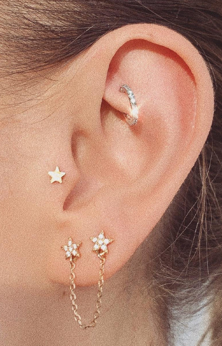 Piercing d'oreille - Mini Star - Laiton plaqué argent 10 microns