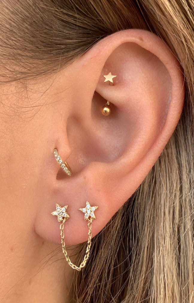 Piercing d'oreille - Nuit - Acier chirurgical inoxydable doré 18 ct