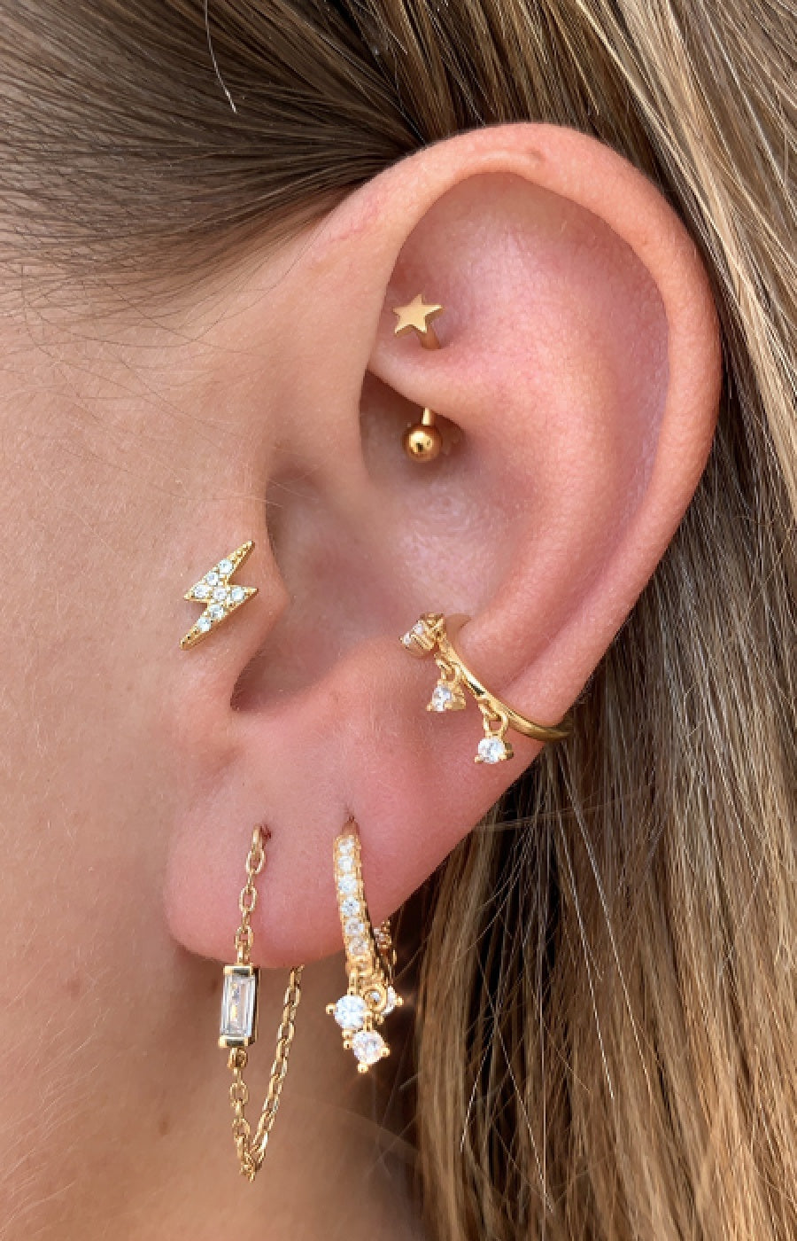 Earcuff - Sparkly - Laiton doré or 1 micron