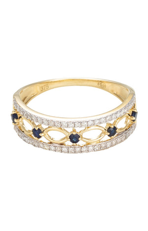Bague Sapphire Crown - Or jaune 375/1000, diamants & saphir