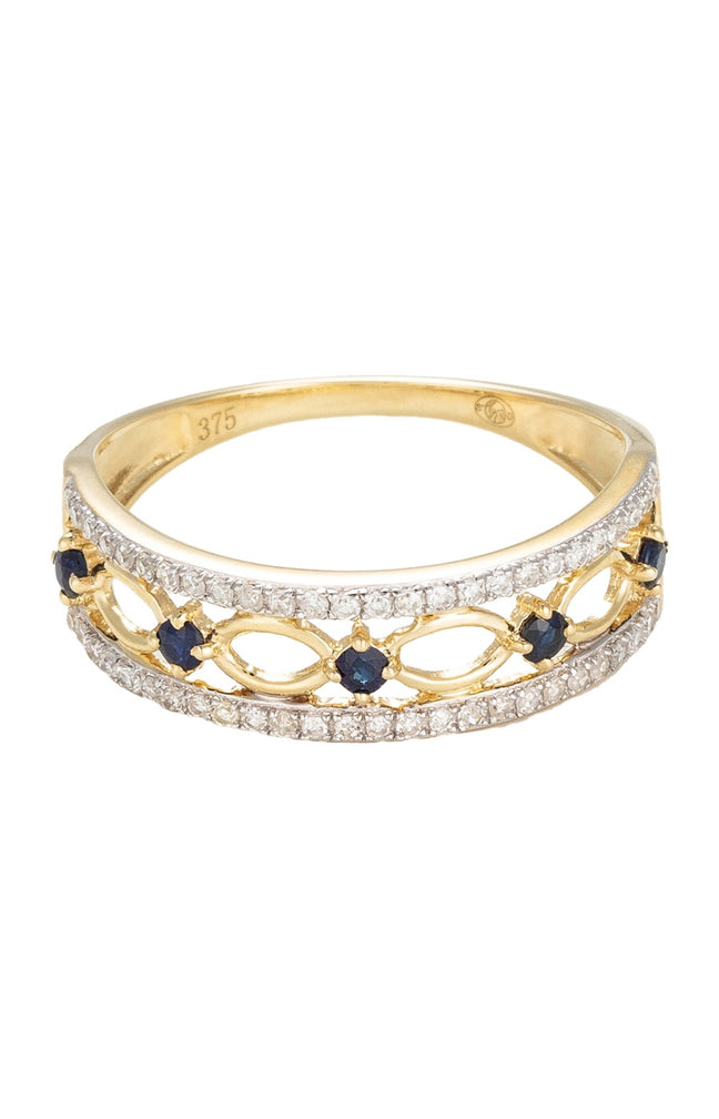 Bague Sapphire Crown - Or jaune 375/1000, diamants & saphir
