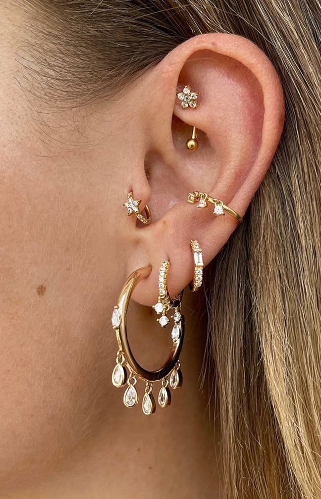 Boucles d'oreilles créoles - Coco Hoops - Laiton plaqué argent 10 microns & strass