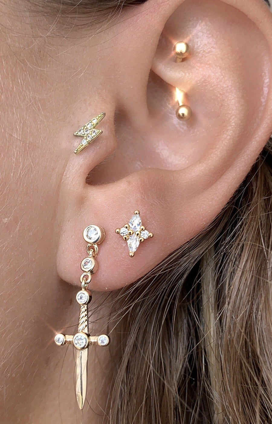 Boucle d'oreille - Enemy - Laiton doré or 1 micron