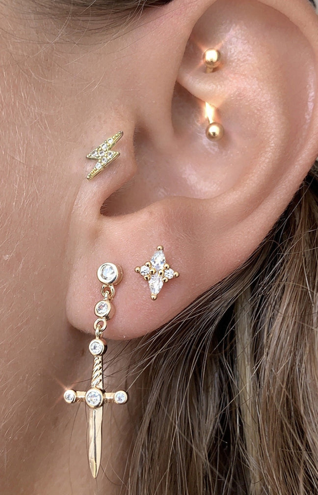 Boucle d'oreille - Enemy - Laiton doré or 1 micron