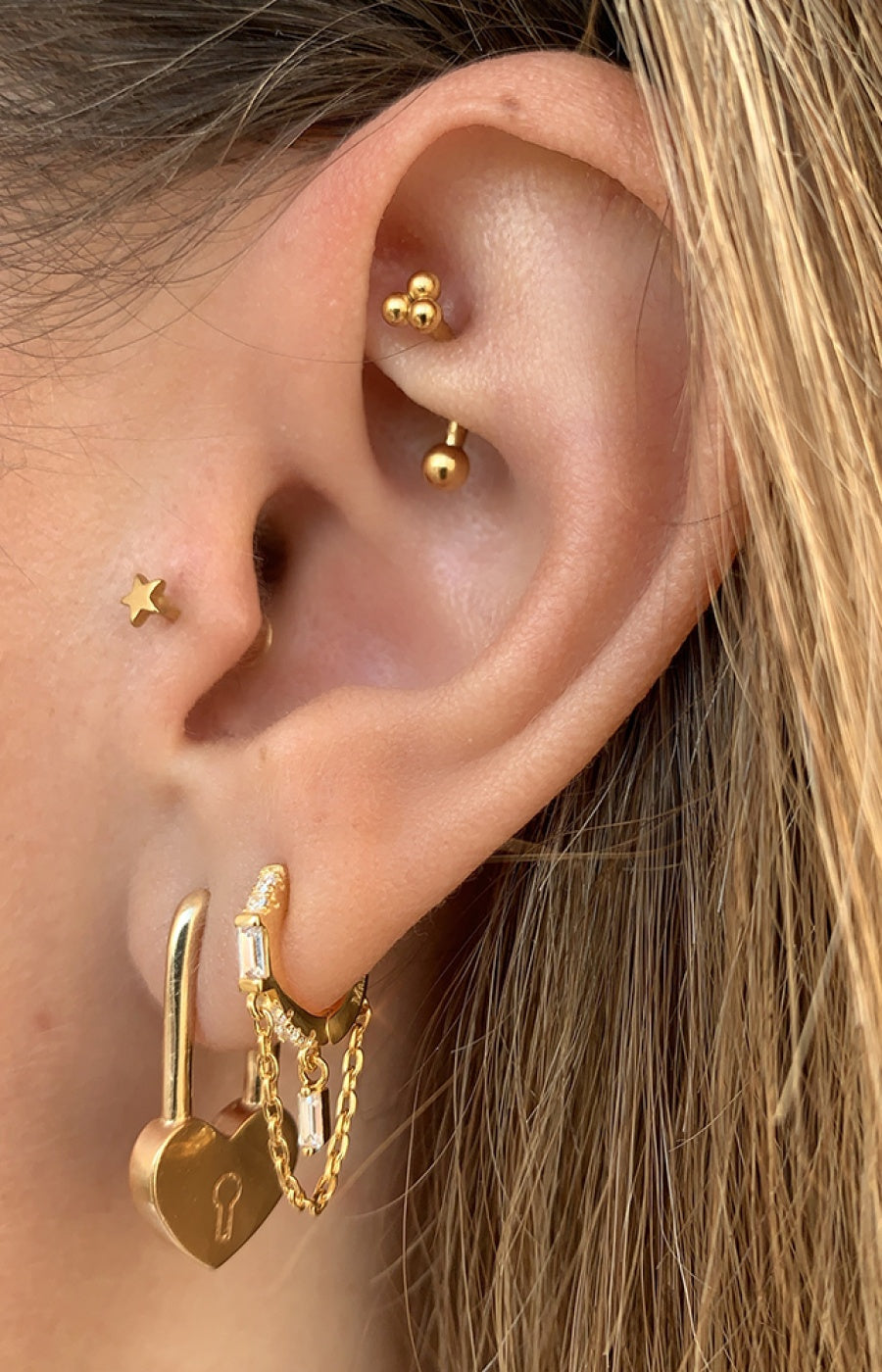Boucle d'oreille - Lock Coeur - Laiton doré or 1 micron