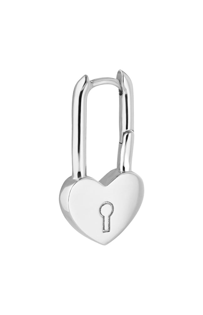 Boucle d'oreille - Lock Coeur - Laiton plaqué argent 10 microns