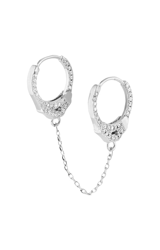 Boucle d'oreille double - Menottes - Laiton plaqué argent 10 microns