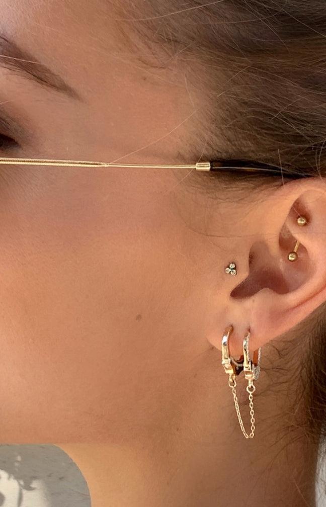 Boucle d'oreille double - Menottes - Laiton plaqué argent 10 microns