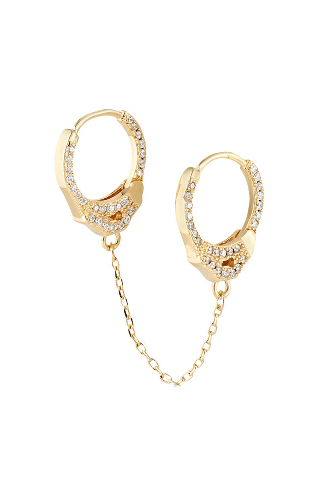 Boucle d'oreille double - Menottes - Laiton doré or 1 micron