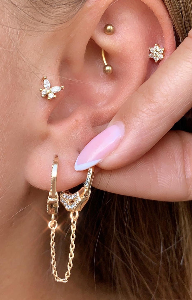 Boucle d'oreille double - Menottes - Laiton doré or 1 micron