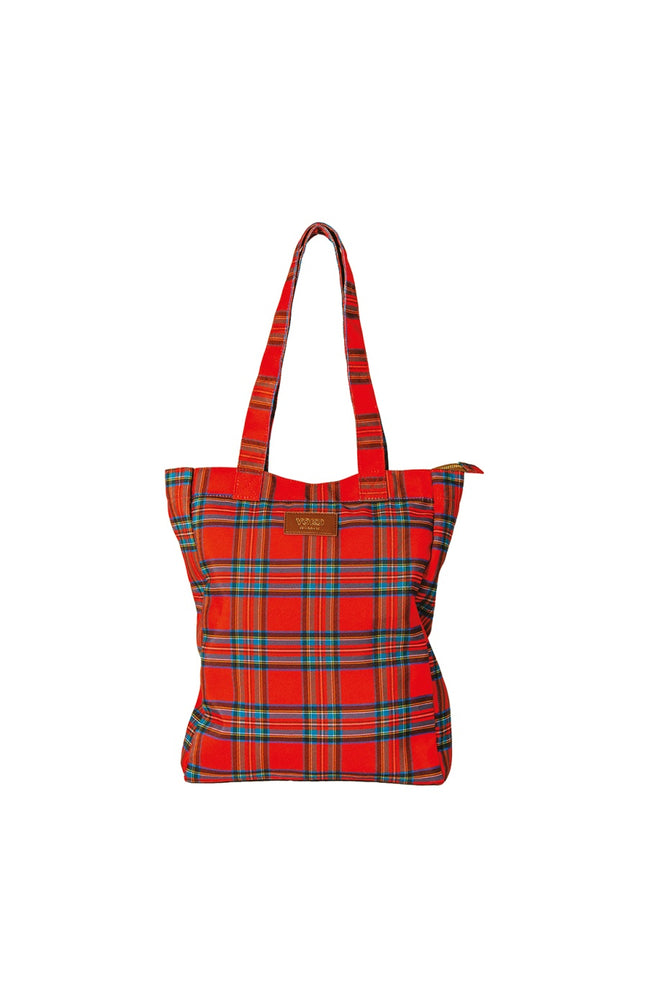 Tote bag en toile recyclée - Tartan-Rouge