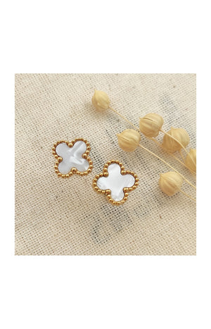 Boucles d'oreilles trèfle - Laiton plaqué or & nacre
