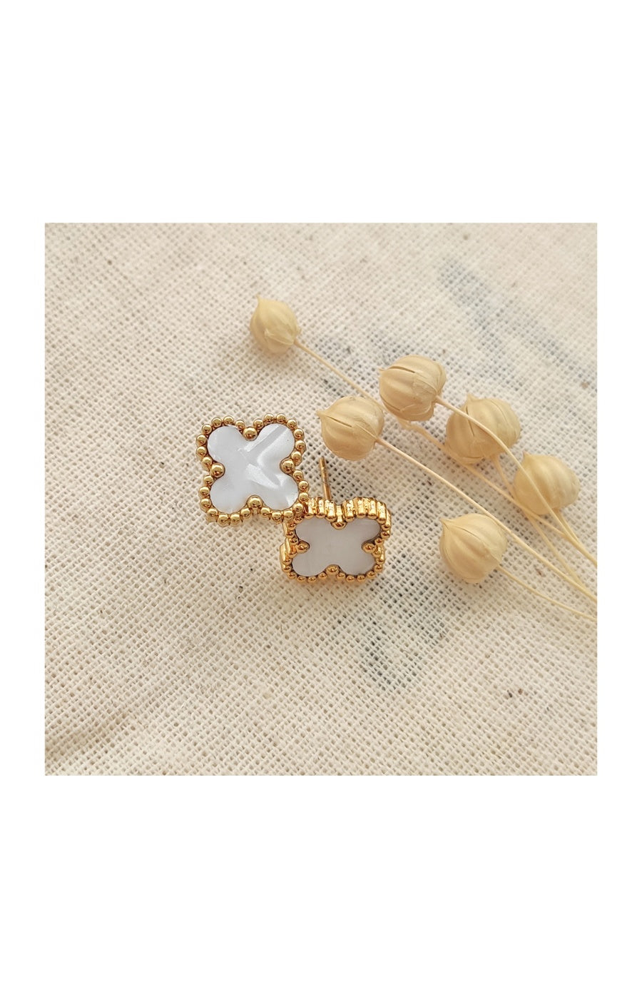 Boucles d'oreilles trèfle - Laiton plaqué or & nacre