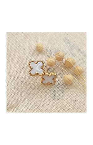 Boucles d'oreilles trèfle - Laiton plaqué or & nacre