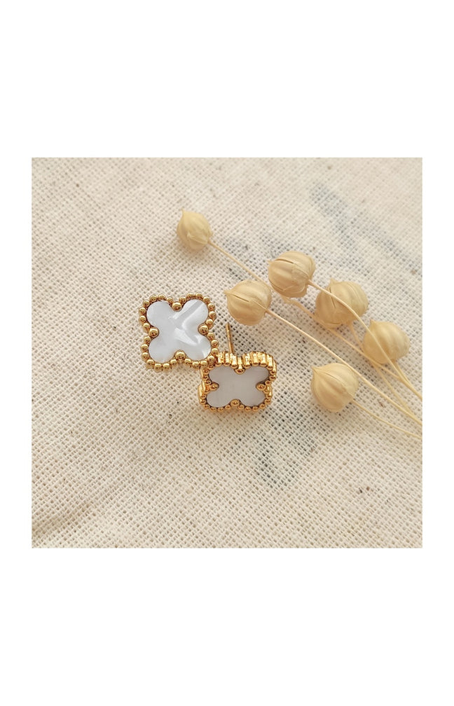 Boucles d'oreilles trèfle - Laiton plaqué or & nacre