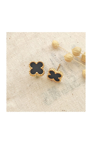 Boucles d'oreilles trèfle - Laiton plaqué or & nacre noire