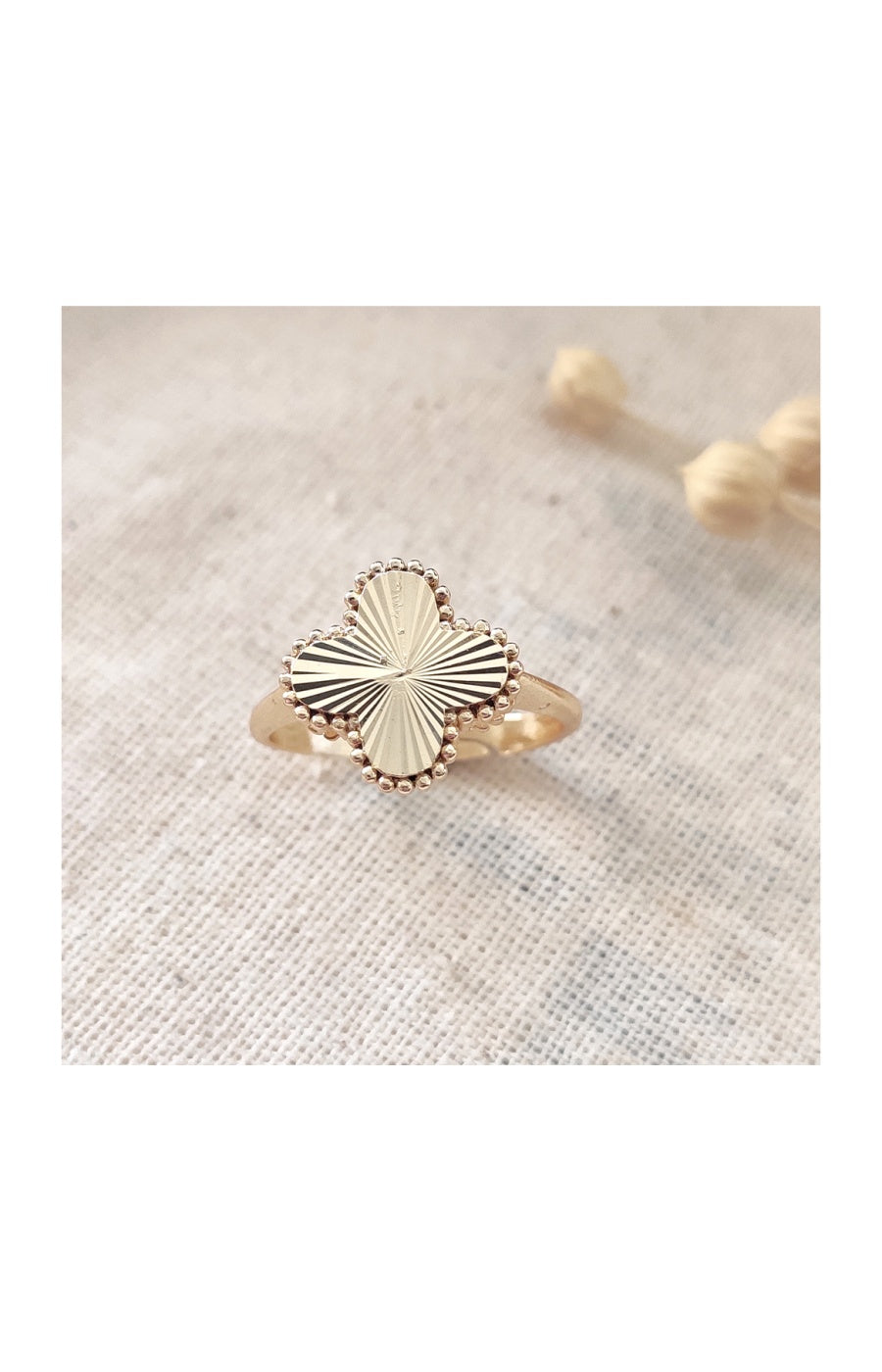 Bague réglable trèfle - Laiton plaqué or