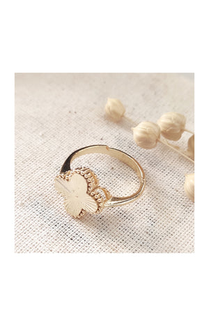 Bague réglable trèfle - Laiton plaqué or