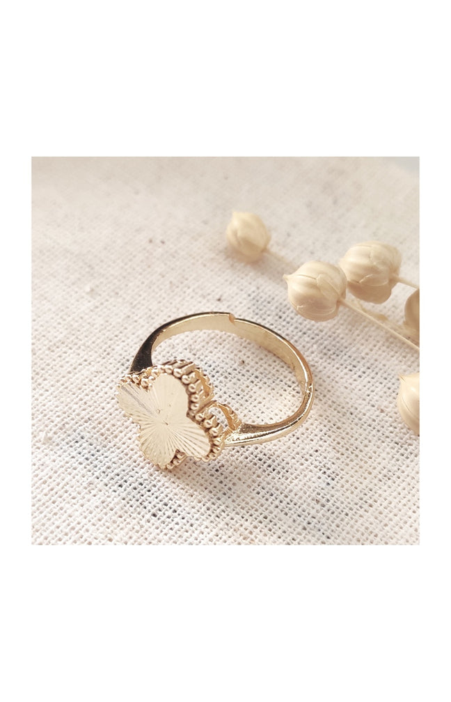 Bague réglable trèfle - Laiton plaqué or
