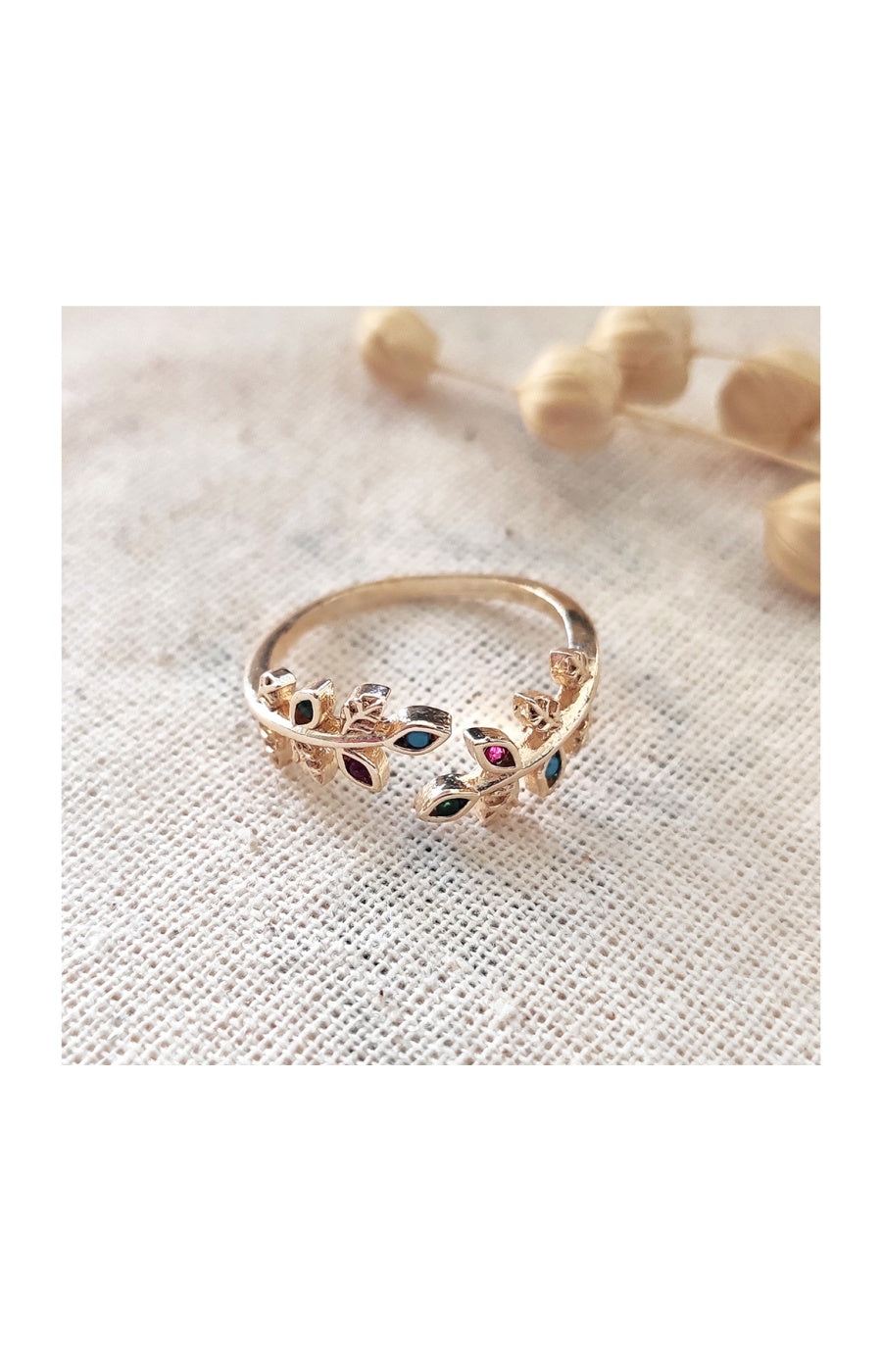 Bague ajustable - Laiton plaqué or & zircons