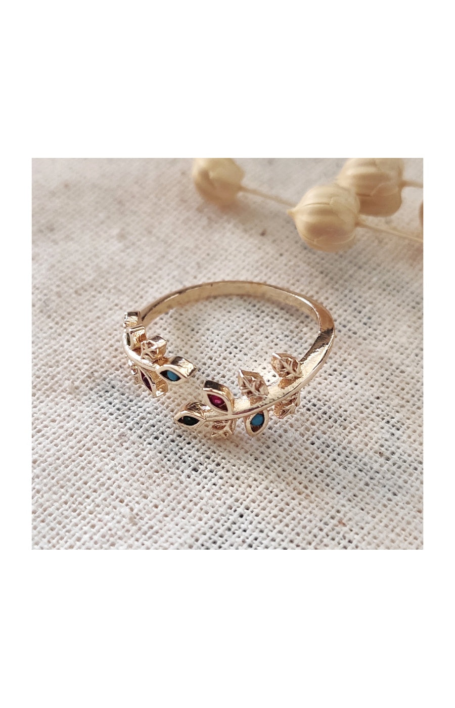 Bague ajustable - Laiton plaqué or & zircons