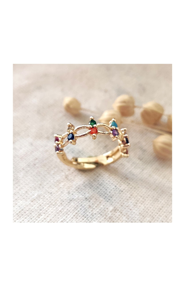 Bague ajustable - Laiton plaqué or & zircons