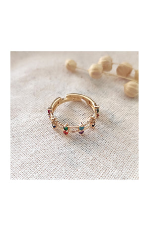 Bague ajustable - Laiton plaqué or & zircons